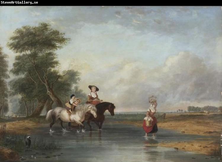 Cornelius Krieghoff Fording a River